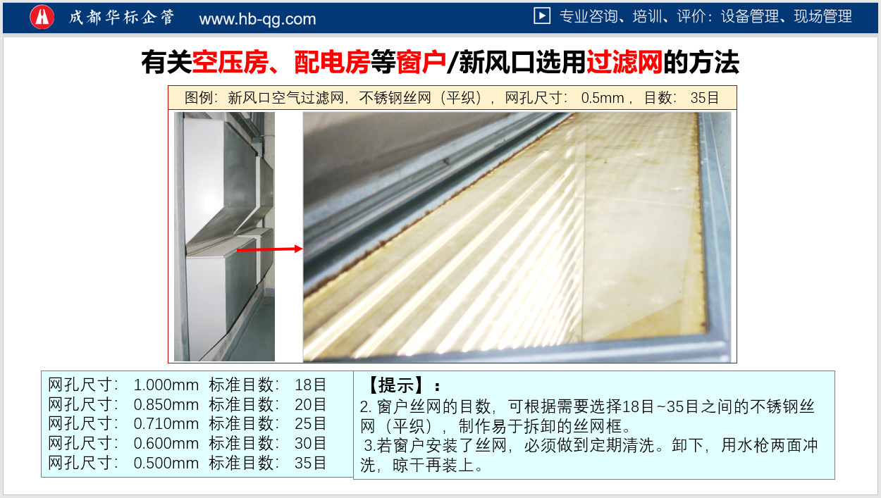 答疑：空壓機房窗戶空氣過濾用鋼絲網有沒有標準？